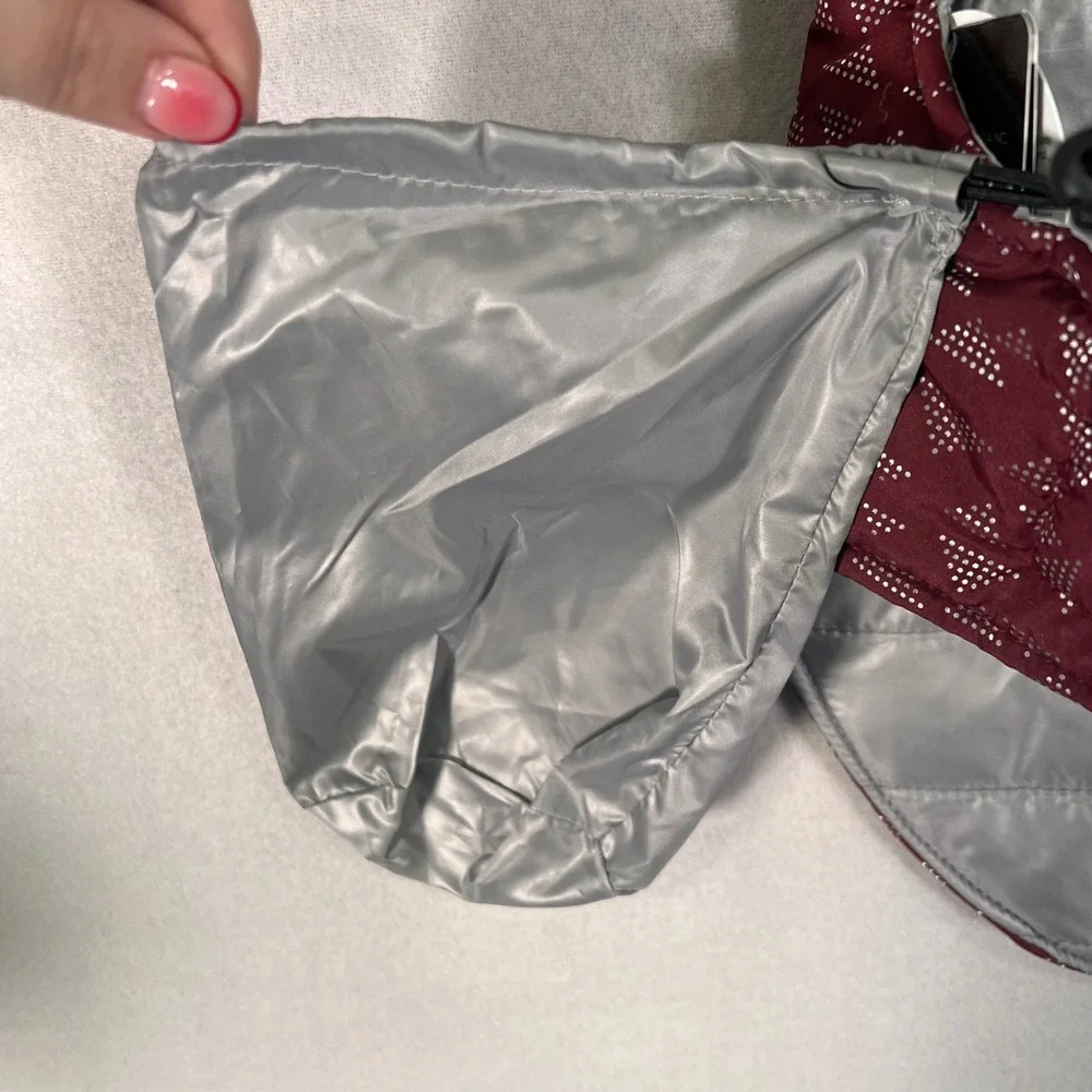 Silverpaw Reversible Packable Dog Jacket Burgundy Silver Geometric Puffer Medium